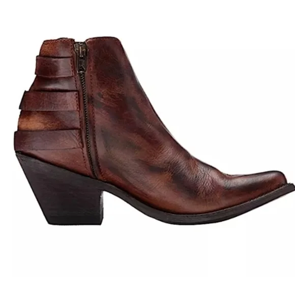 Old Gringo Distressed Brown Ankle Boots with Buckle Detail - Picture 2 of 8